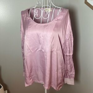 Nation LTD Anthropologie Pink Satin Long Sleeve Top Size L Scoop Neck Pleated